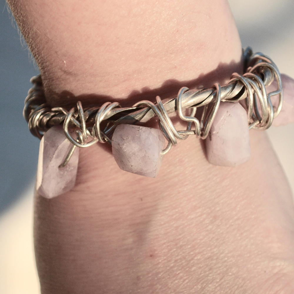 Pink Kunzite Wire Wrapped Sterling Silver Bracelet - Picture 7 of 7